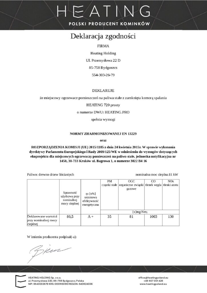 Deklaracja zgodności HEATING 720 prosty